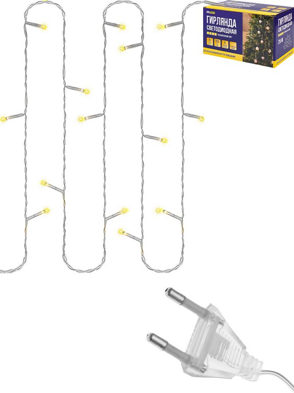 Гирлянда комнатная Нить 25м, 250 теплых ламп, 8 режимов, прозрачный провод 220Вт
