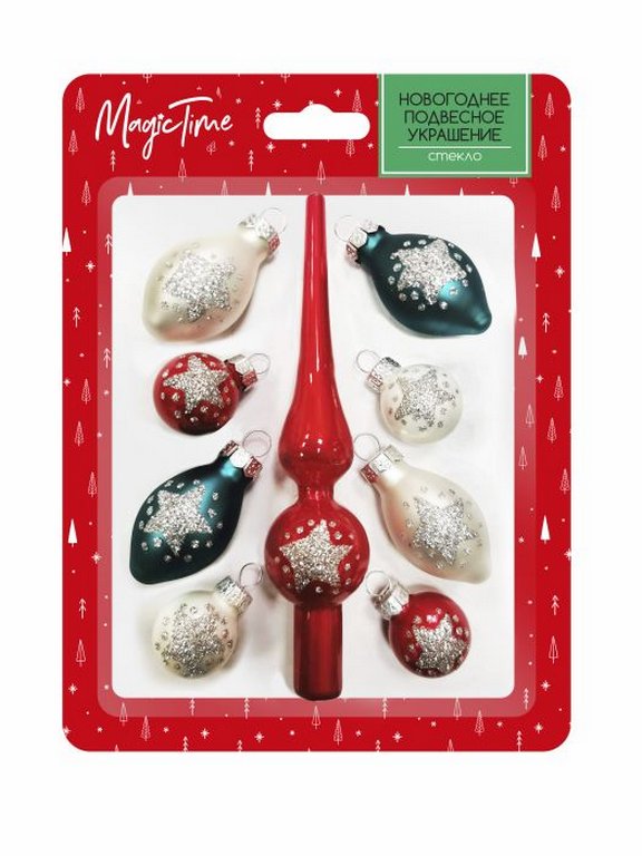 Набор украшений из стекла "Набор для елки" 9 шт/уп