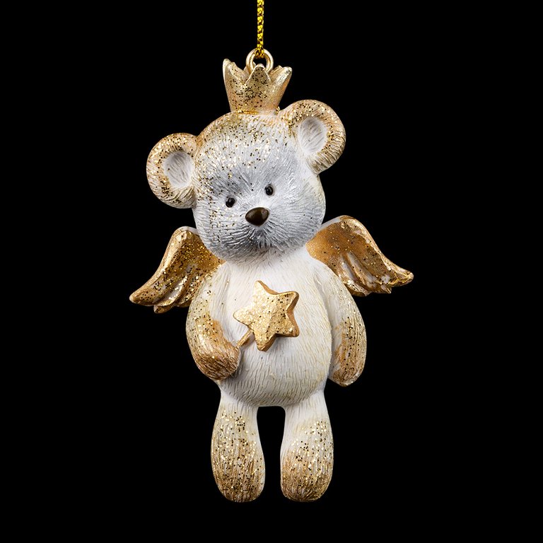 Украшение елочное из полирезины "Мишка-ангел золотой" 5х8х2,5 см