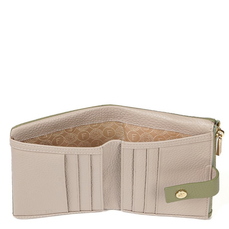 Портмоне FABRETTI женское, нат. кожа, 12*9,5*2 см, зеленый/мятный