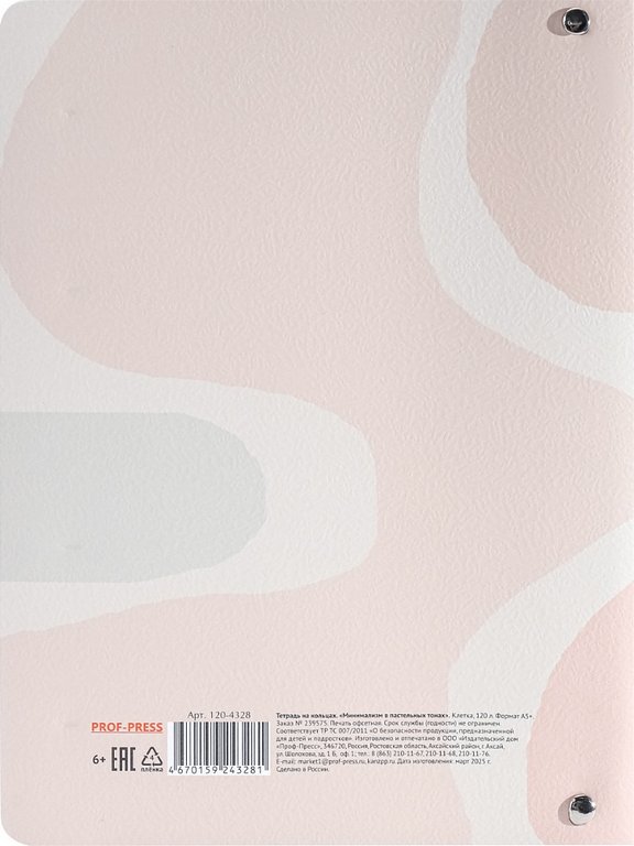 Тетрадь 120 лист кл. А5+ на кольцах "МИНИМАЛИЗМ В ПАСТЕЛЬНЫХ ТОНАХ" тв. обл. Проф-Пресс