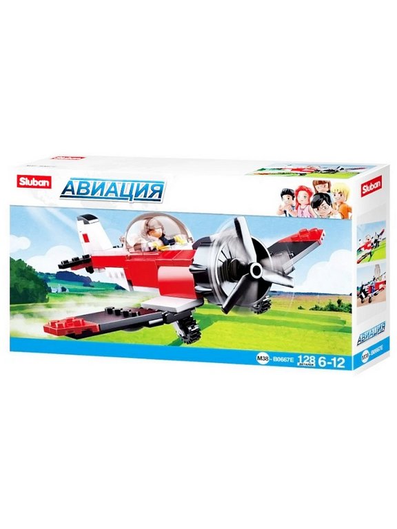 Конструктор пластиковый (мал)  128 дет. "Авиация. Пожарный моноплан" SLUBAN