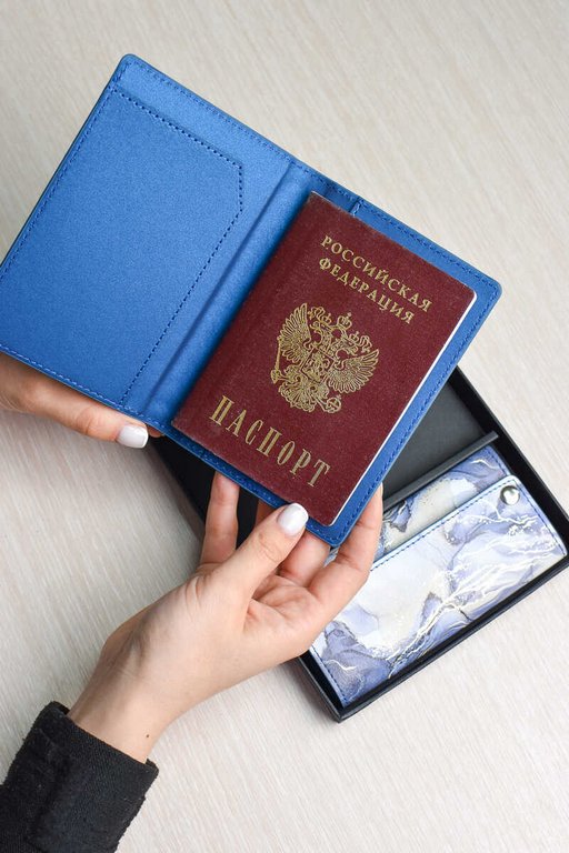 Набор подарочный Escalada Обложка для паспорта+ключница НАППА СИНИЙ МРАМОР