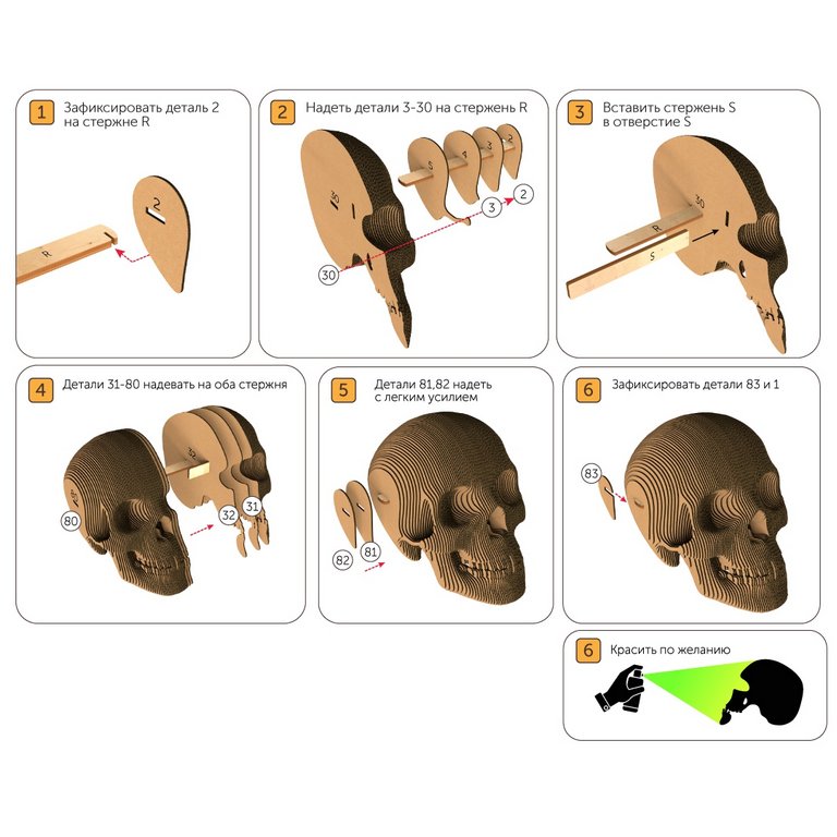 Сборная модель из гофрокартона "Череп Роджер" h=14см, 83 дет, 6+, 5cult