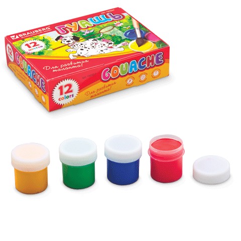 Гуашь 12 цв. по 20 мл Brauberg