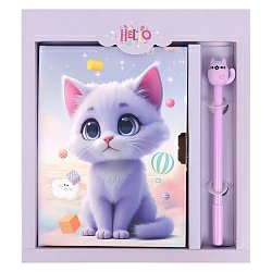 Набор подарочный 2в1 "Милый котенок" (блокнот 50л с замком, ручка) 13,5*18 см