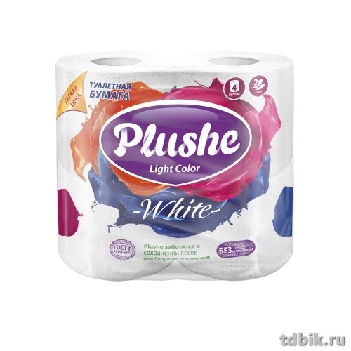 Туалетная бумага (4 рул/уп) Plushe Light 2 слоя, белая