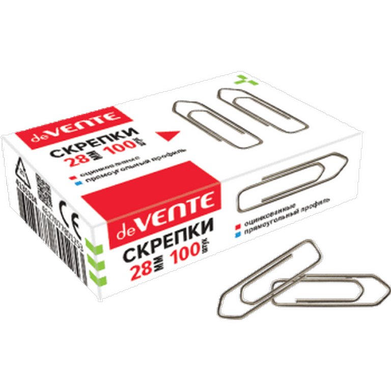 Скрепки 28 мм 100 шт/уп оцинкованные deVENTE прямоугольные