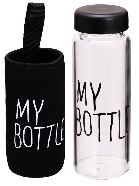 Бутылка пластиковая  300мл "Просто бутылка" прозрачная в черном чехле