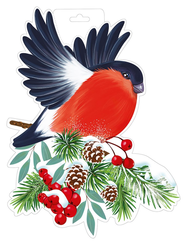 Плакат оформительский   НГ А4 "Снегирь на ветке"