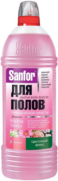 Средство для мытья полов Санфор, 1000 мл "Цветочный фреш" (ультраблеск)