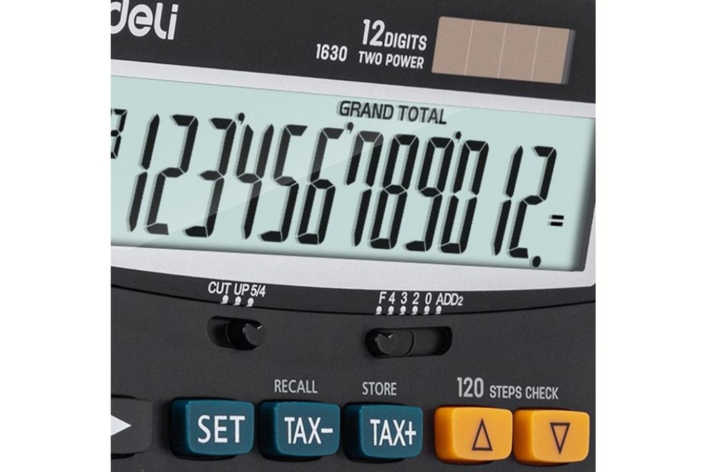 Калькулятор наст. Deli Core E1630 (12 разр., 2 питания, 188х140 мм) черный