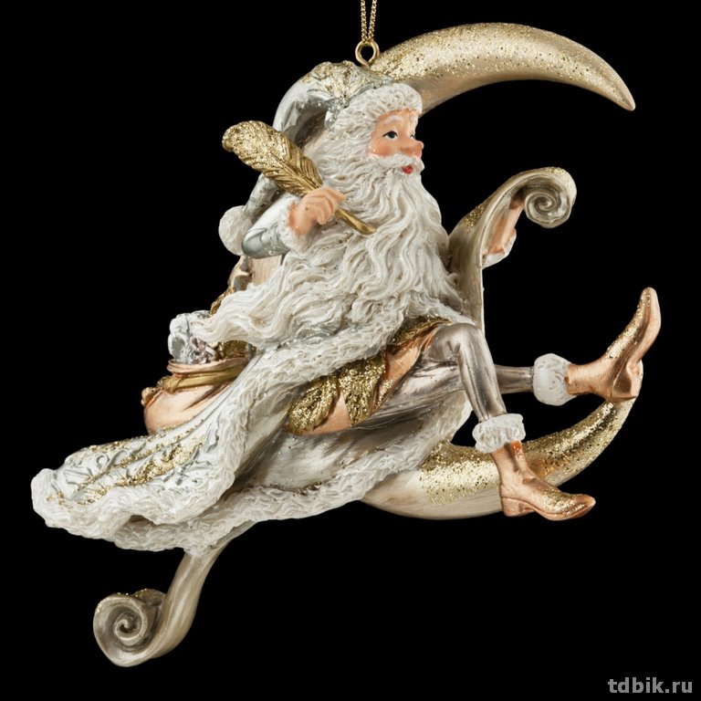 Украшение елочное из полирезины "Санта на месяце", 12 см