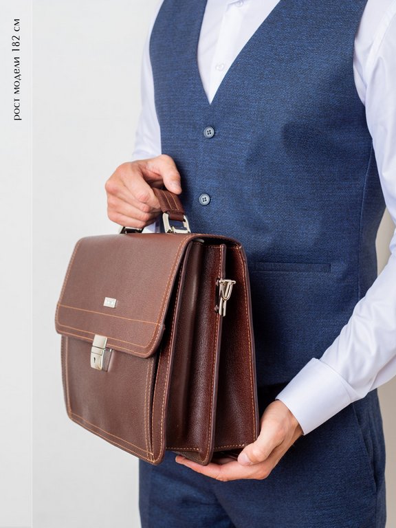 Портфель Franchesco Mariscotti 36*27*9 см, нат. кожа, коричневый