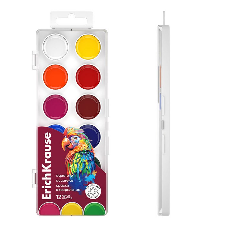 Краски акварельные 12 цв. ErichKrause (без кисти, пластиковая упаковка)