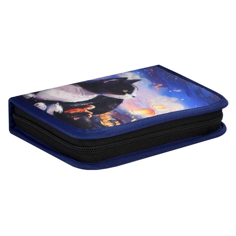 Пенал 1 отд. 2 откид. планки для девочки Феникс+ "Кот с фонариками" 13.3x20x3.5 см, полиэстер