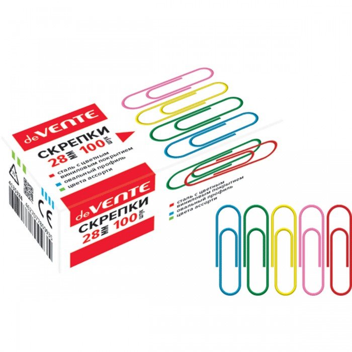 Скрепки 28 мм 100 шт/уп цветные deVENTE