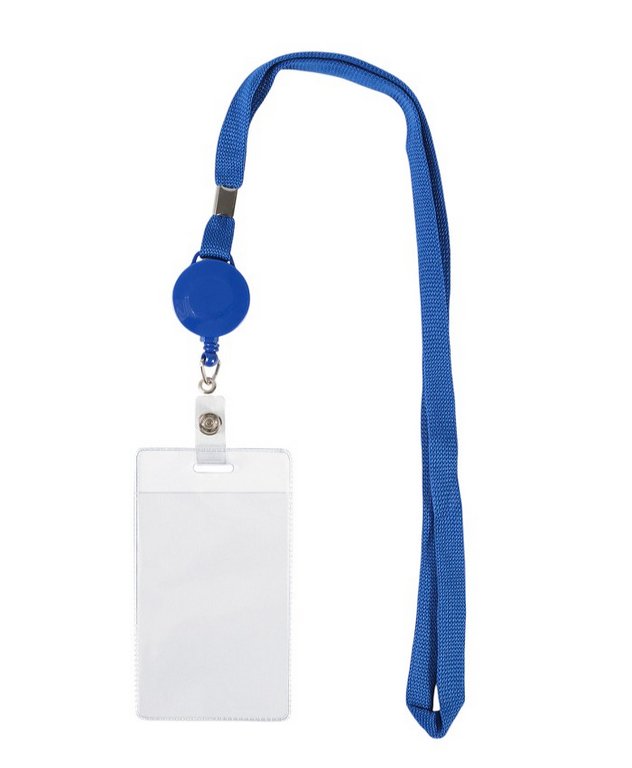 Бейдж вертикальный  61*112мм (вставка 55*89мм) на синей ленте с рулеткой ДПС