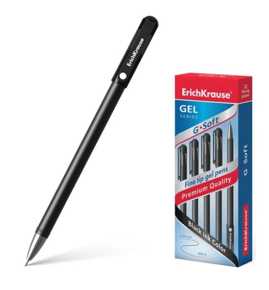 Ручка гелевая ErichKrause G-Soft  0,38мм черная (стерж.129мм, линия 0,25мм)