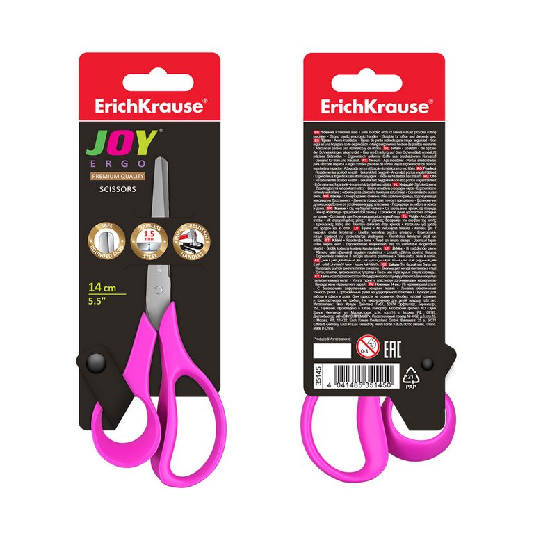 Ножницы 140 мм детские закругленные лезвия с линейкой Erich Krause "Joy Ergo"