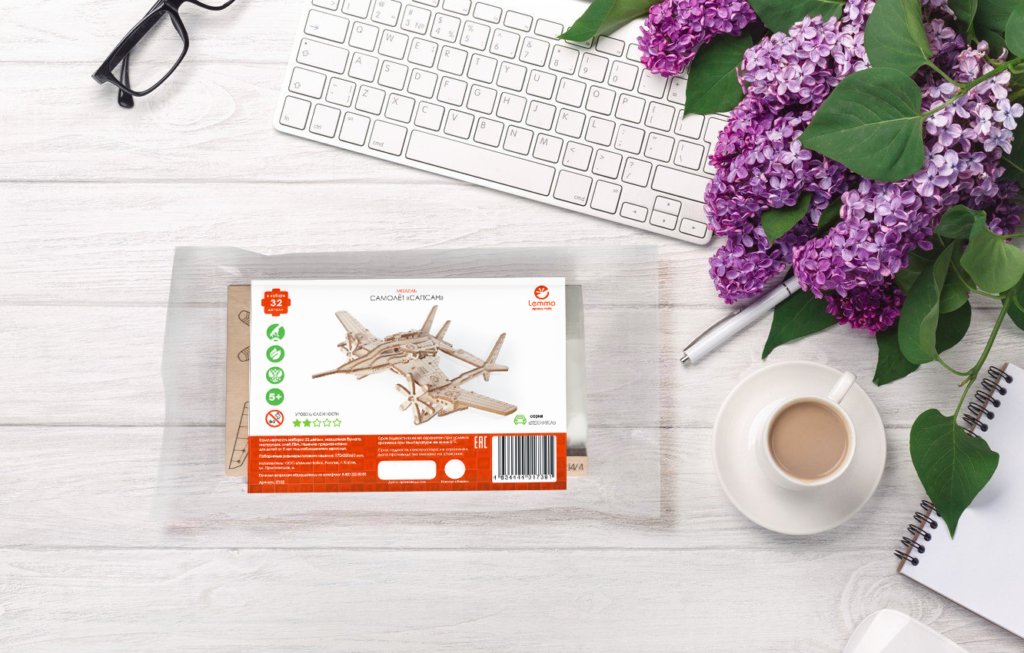 Сборная модель из дерева   32 дет. "Самолет Сапсан" 170*220*65мм