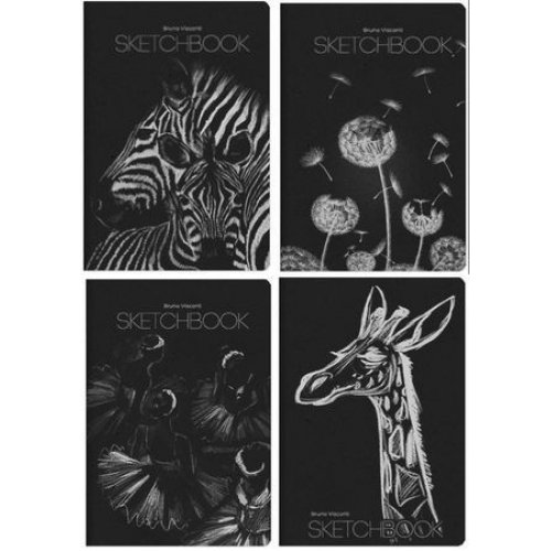 Скетчбук 147*210 мм, 40л."SKETCHBOOK" ЧЕРНЫЙ 80 ГР, ПРОШИТЫЙ БЛОК (4 ВИДА)