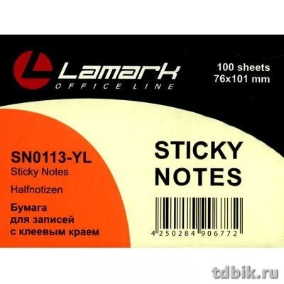 Бумага с клеевым краем  76*101 мм, 100 л., желтая пастель Lamark