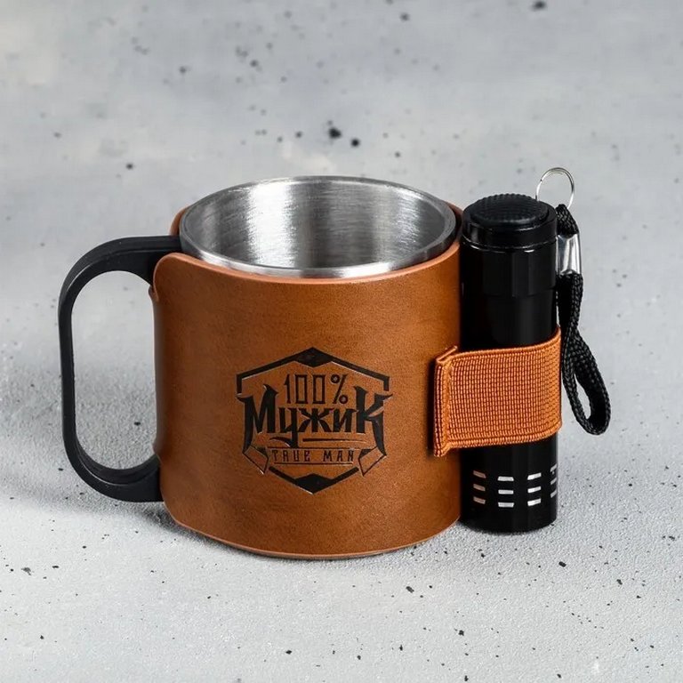 Походный набор "100% мужик" кружка 200 мл, фонарик