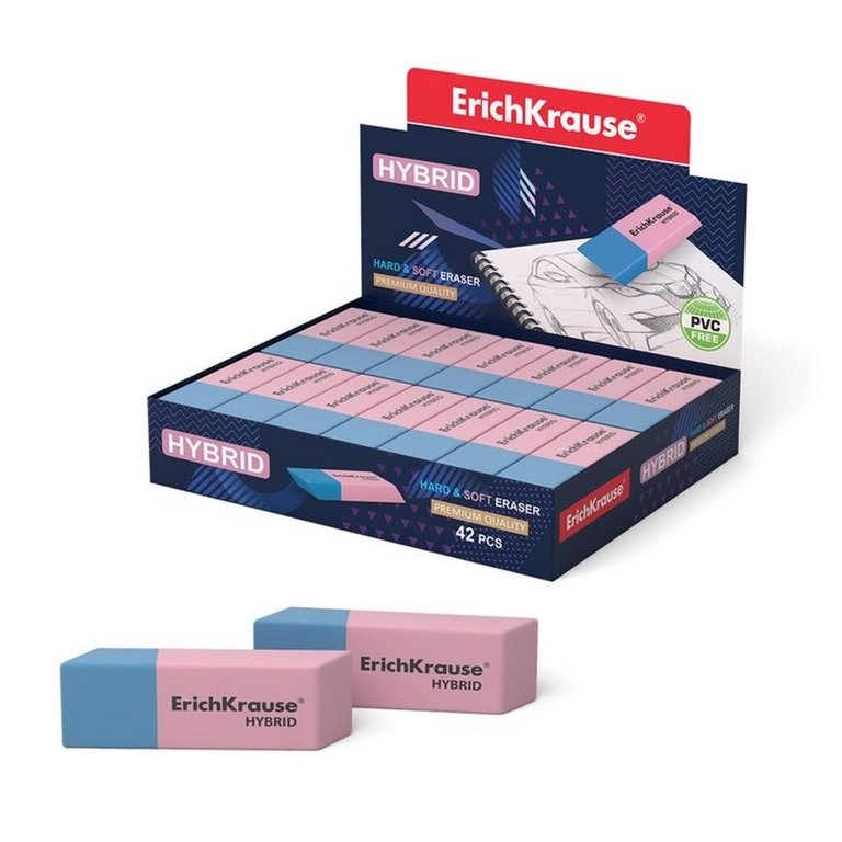 Ластик Erich Krause HYBRID 54*18*7,5 мм, комбинированный