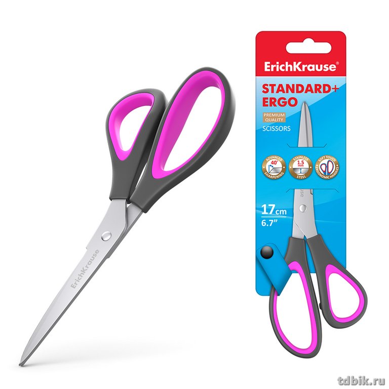 Ножницы 170 мм рукоятка с резиновыми вставками  Erich Krause "Standard+ Ergo"