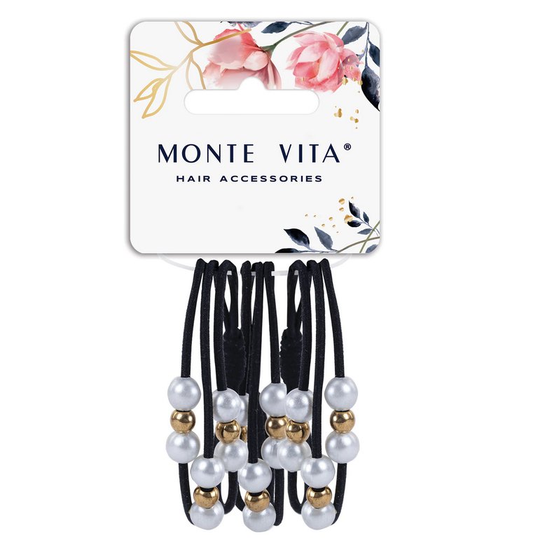 Резинки для волос в наборе 3 шт. с жемчужинами, черные 0,2*14см MONTE VITA