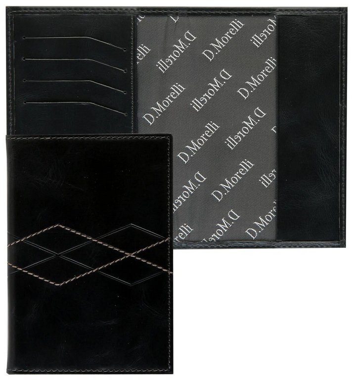 Обложка для паспорта D.Morelli "Бонд" с отделениями для карт, нат. кожа, серая