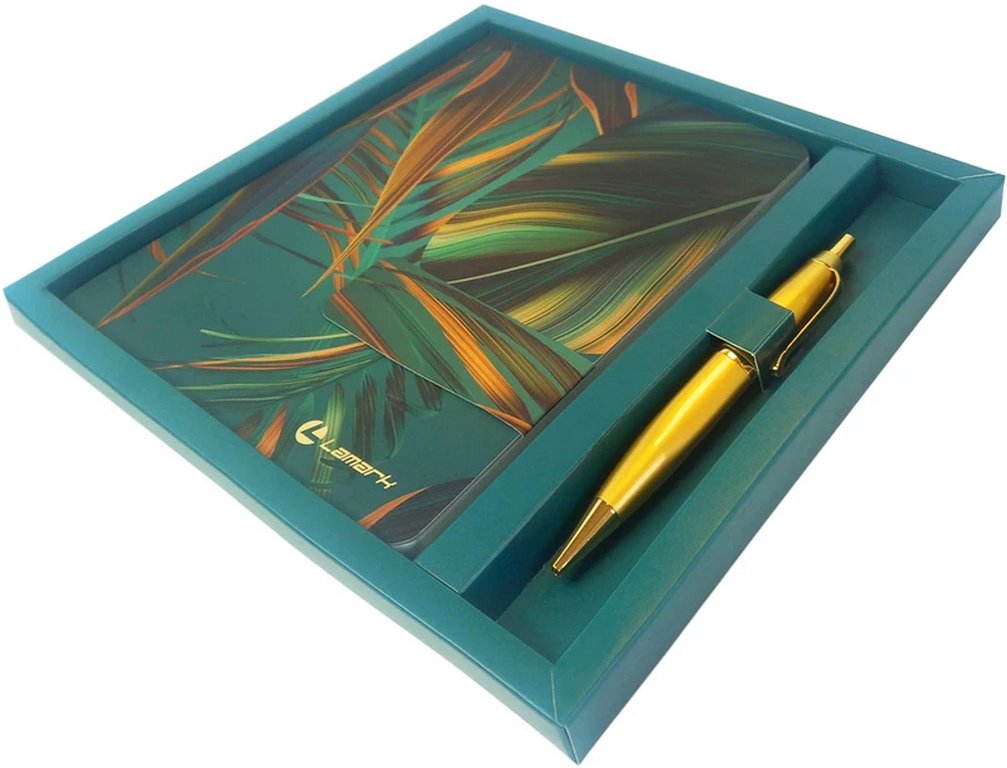 Набор подарочный "Изумрудные тропики": тетрадь, магн.закладка, ручка подарочная, Lamark