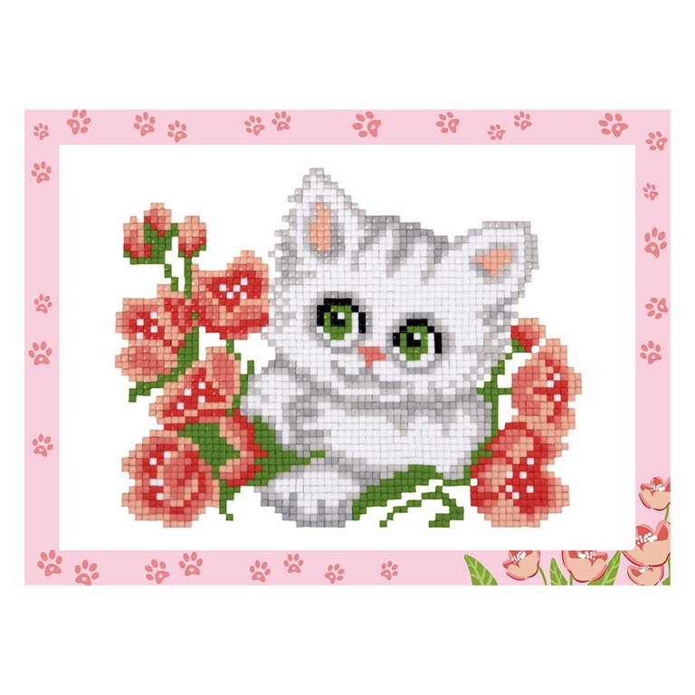 Алмазная мозаика 14*19,5см "Котенок с цветочком" ФРЕЯ