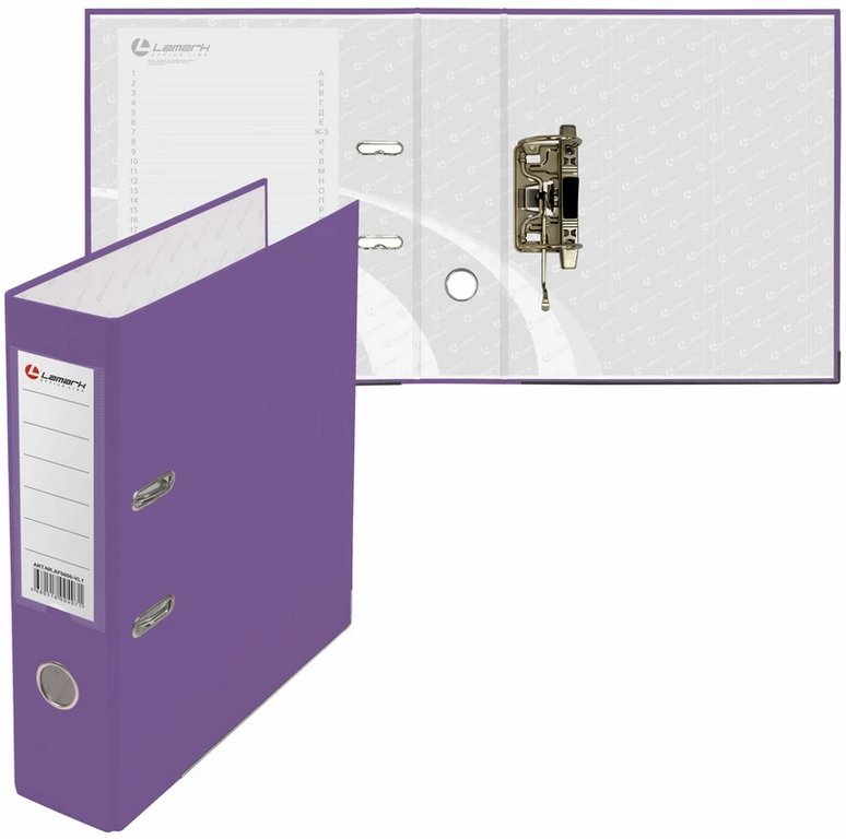 Папка-регистратор А4 80мм Lamark пл. карман на торце, метал. окантовка, фиолетовая