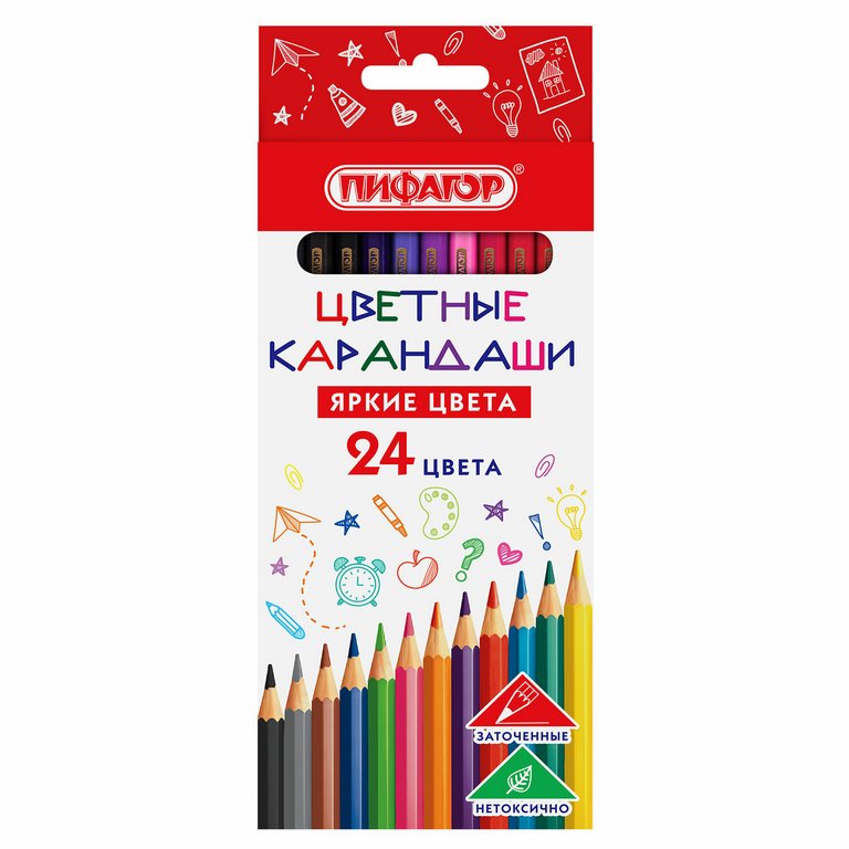 Набор карандашей  24 цв.  пласт. корпус ПИФАГОР "Классик"