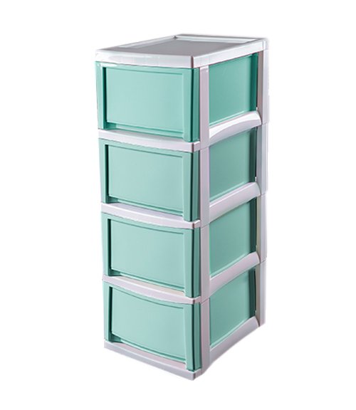 Тумба пластиковая 320х420х880мм, 4 отделения,  цвет белый/бирюзовый