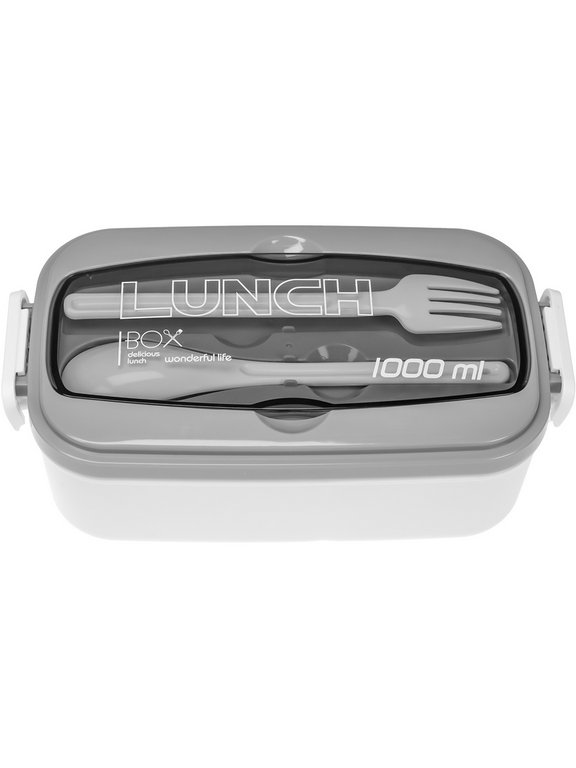 Ланч-бокс 1000 мл (с приборами, два отделания) серый "Палитра"