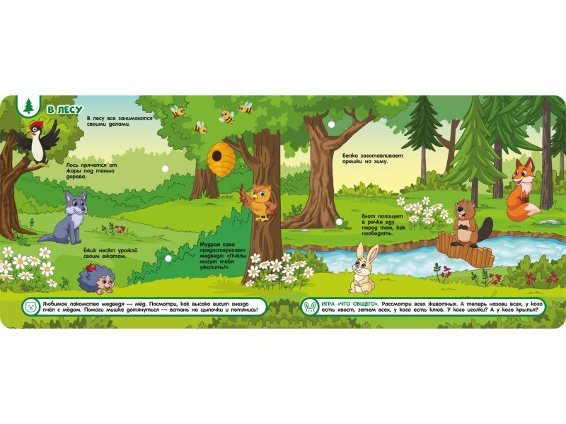 Книга с липучками "Дикие животные" Росмэн