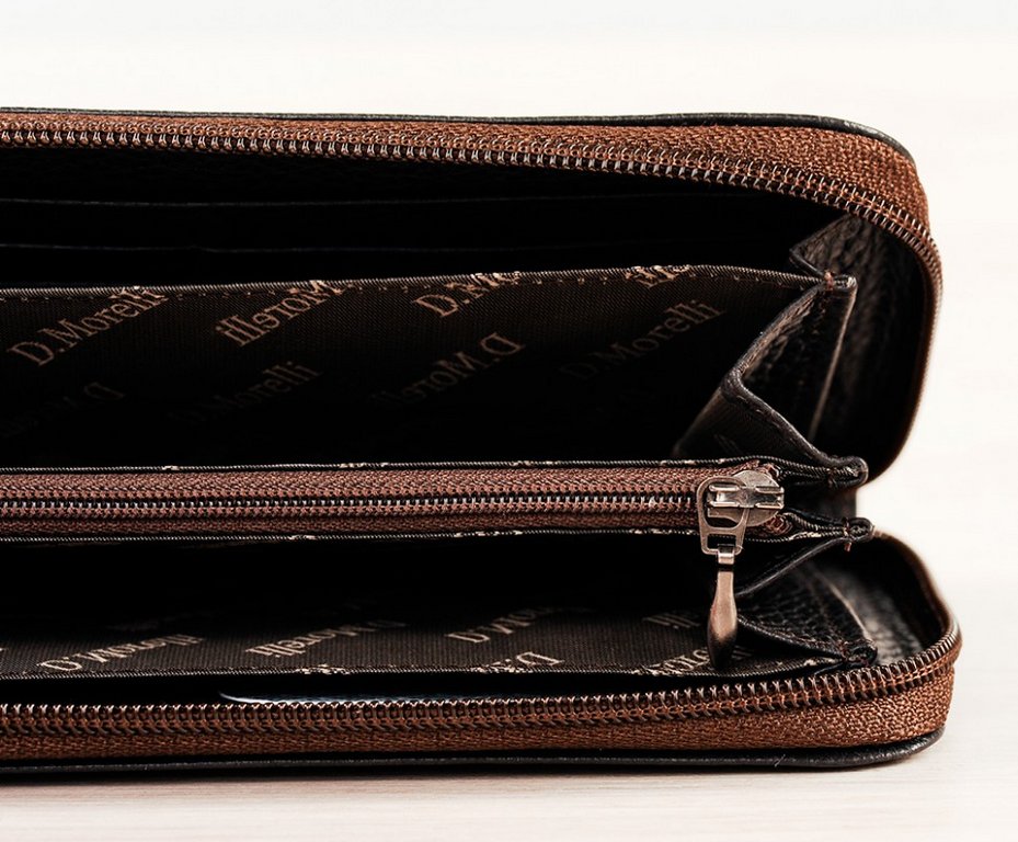 Портмоне D.Morelli мужское "Texas" на молнии, нат. кожа, коричневое