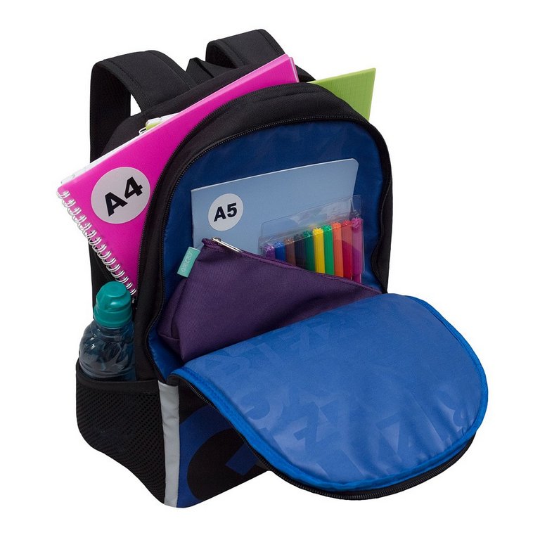 Рюкзак школьный для мальчика Grizzly 38*29*16 см, черный/разноцветный