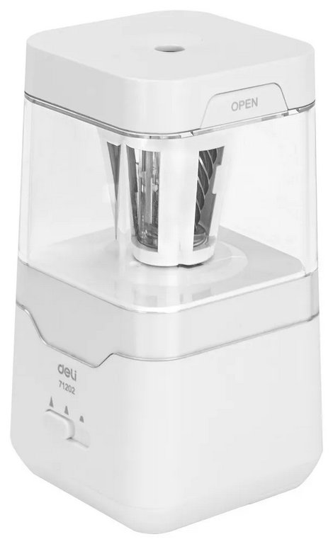 Точилка электрическая Deli 1 отверстие, белая, от батареек или от кабеля USB