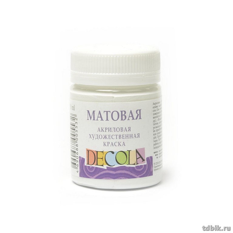 Краска акриловая художественная матовая 50мл белая Декола