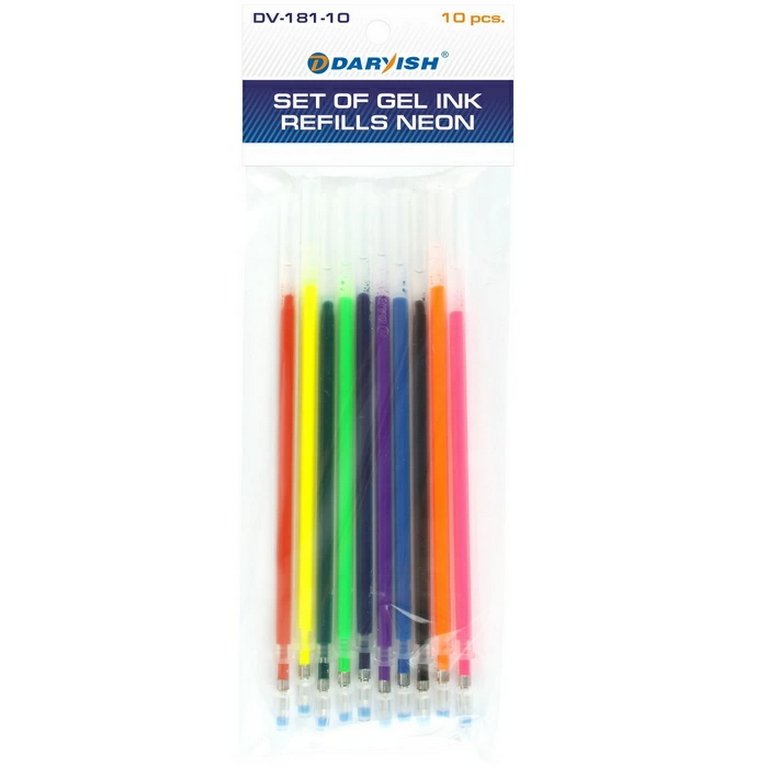 Стержень гелевый 130мм набор 10цв неон. 0,7мм Darvish