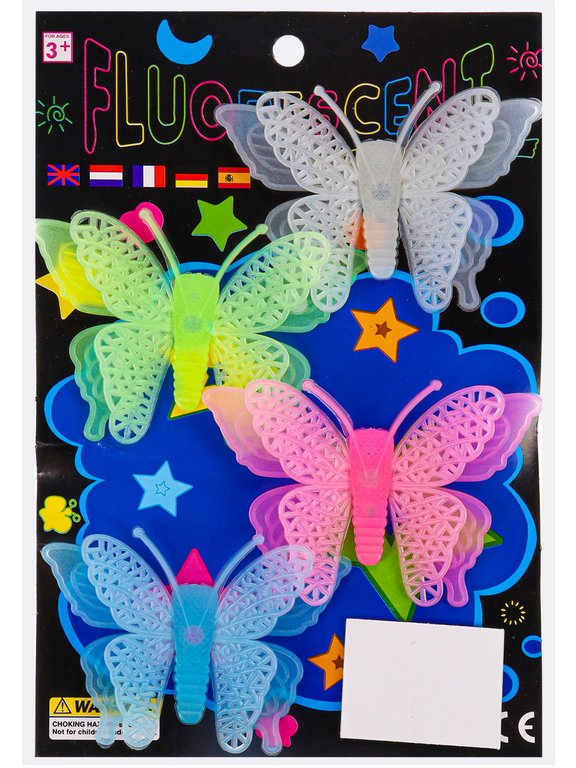 Набор наклеек флюоресцентных "Бабочки" 8х5,5 см, 4шт/уп