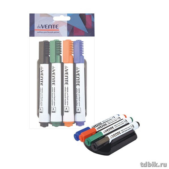 Набор маркеров для доски  4шт + губка deVENTE 5мм круглые (спиртовые)