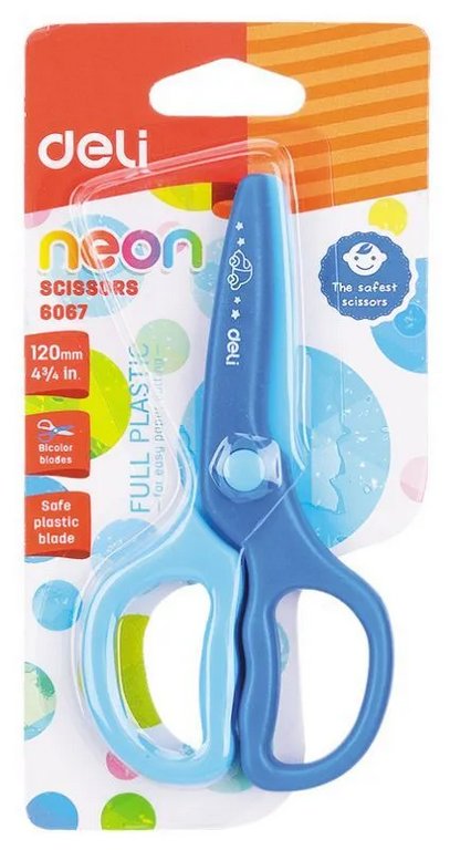 Ножницы 120 мм детские закругленные пластиковые лезвия, Deli