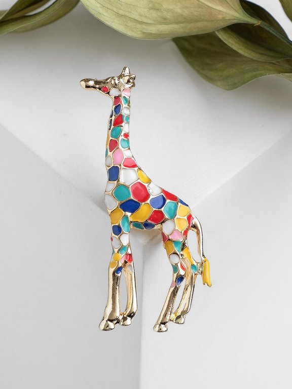 Брошь металл "Жираф", цветная в золоте