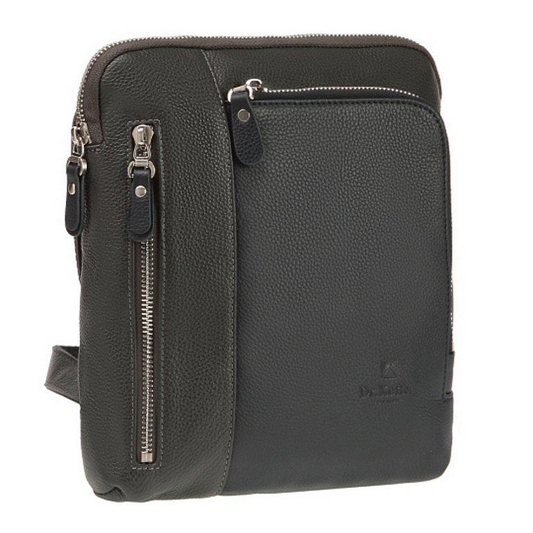 Сумка для документов женская Dr.Koffer 21x24x4см, нат. кожа, через плечо, сер/синяя