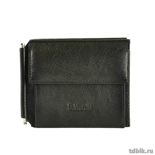 Зажим для денег D.Morelli "Black" с монетником, нат.кожа